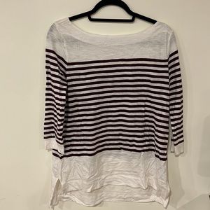 Ann Taylor Loft Burgundy and White Stripped Shirt